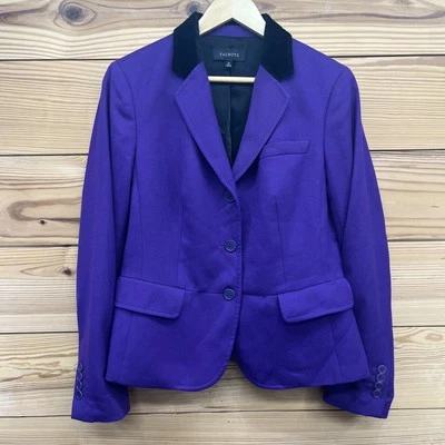 Blazer Talbots Mujer 10 Púrpura Negro Lana Terciopelo Cuello Elástico 3 Botones B185 Foto 1 de 4