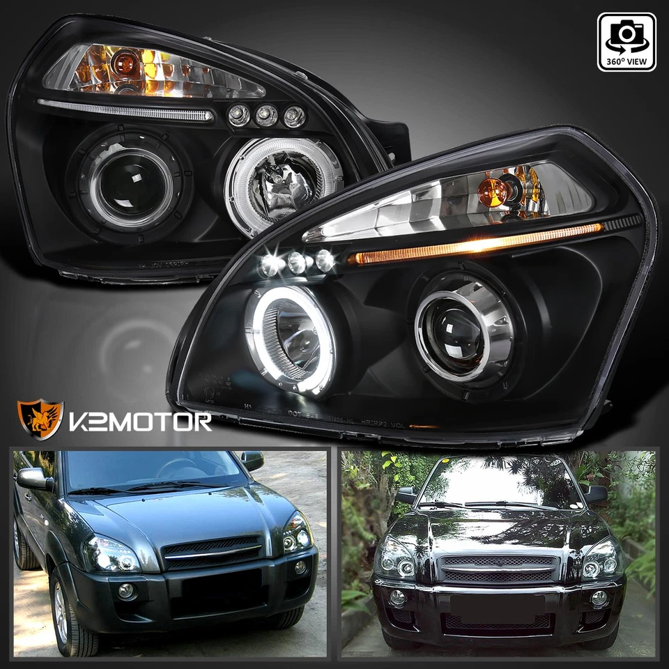 Fits 2005-2009 Hyundai Tucson Black LED Halo Projector Headlights Lamps LH+RH — 第 1/4 张图片