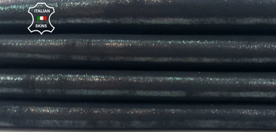 BLACK SHIMMER SHINY DISTRESSED ON BLACK Goat Leather 2 skins 6sqf 0.9mm #C5779 - Image 1 of 4