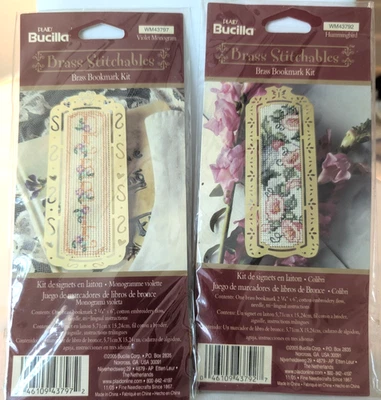 2 Bucilla Brass Stitchables Cross Stitch Bookmark Kits Hummingbird Monogram 6"H - Image 1 of 4
