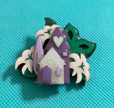 Lucinda Pin Glitter House Lilies Heart Love & Peace Grow Here White Purple Green - Image 1 of 4