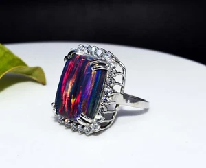 Anillo de plata de ley 925 de 18 mm de ópalo de fuego natural sin tratar talla 8, 7,37 GM - Imagen 1 de 10