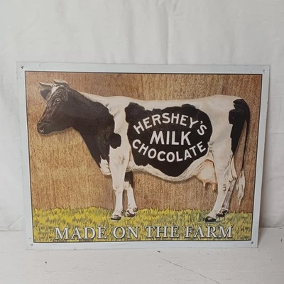 Hersheys Chocolate Milk Metal Sign 16"x12.5" Made On The Farm 2000 - Image 1 of 3