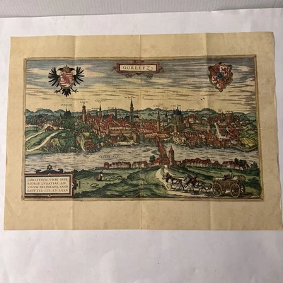 "Mapa vintage Braun & Hogenberg de Görlitz - impresión en color facsímil 1585 22""x16""" Foto 1 de 4