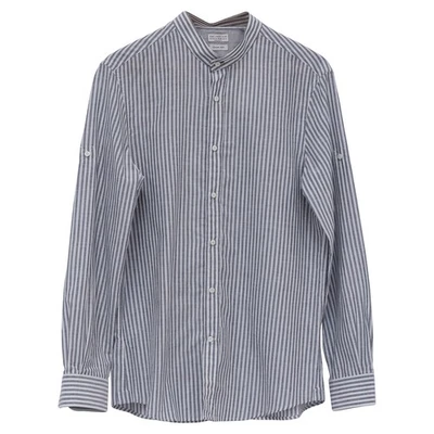 Brunello Cucinelli Easy Fit Button-Down Shirt In And White Linen Men Gr Size 48 - Image 1 of 4