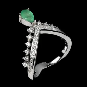 925 Sterling Silver Ring Oval Emerald 6x4mm Natural Gemstone Jewelry Size 8 - Picture 1 of 13