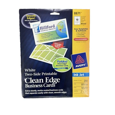 Avery Clean Edge Business Cards Inkjet White Matte #8871 2" x3-1/2"  *READ* - Image 1 of 3