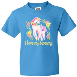 Inktastic I Love My Mommy Unicorn With Pink And Yellow Flowers Youth T-Shirt Mom - Picture 1 of 6