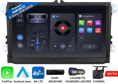 CAM+DAB+ Carplay 9" Android 13 6+64 Autoradio GPS Navi DSP Für VW Golf CC Tiguan - Bild 1 von 4
