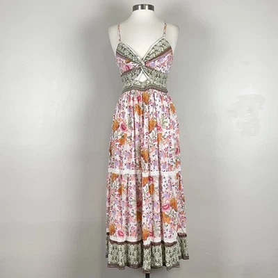 Angie Dress Women L Boho Whimsical Cottagecore Prairie Patchwork Floral Maxi - Image 1 of 4