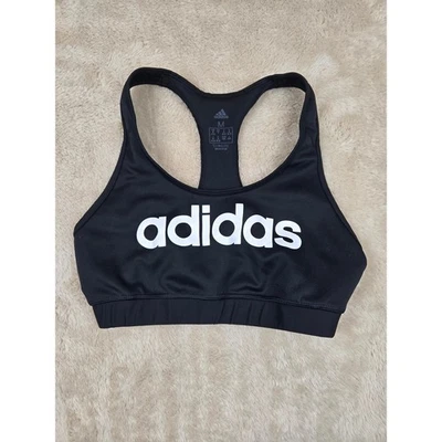 Adidas Medium Sports Bra Black Racerback ClimaLite Athletic Workout Top - Image 1 of 4