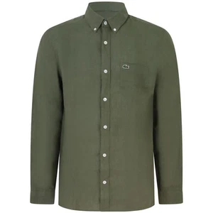 LACOSTE - Camicia verde in lino con mini logo per uomo - Imagen 1 de 1
