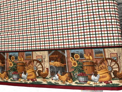 Chicken Roosters Boarder Fabric Curtains Quilt Farm Cranston VIP Plaid 3 yds 32" - Image 1 of 4