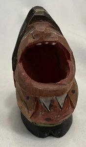 Toothpick Holder Big Mouth Wood Carved Anri Vintage Italy - Imagen 1 de 6