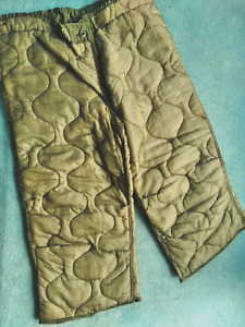 U.S. ARMY MILITARY COLD WEATHER QUILTED OD GREEN TROUSERS FIELD LINER SURPLUS MD