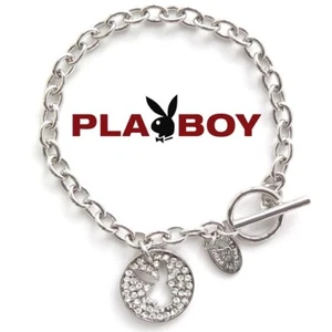 Playboy Bracelet Bunny Charm Silver Platinum Plated Swarovski Crystal Play Boy - Picture 1 of 12