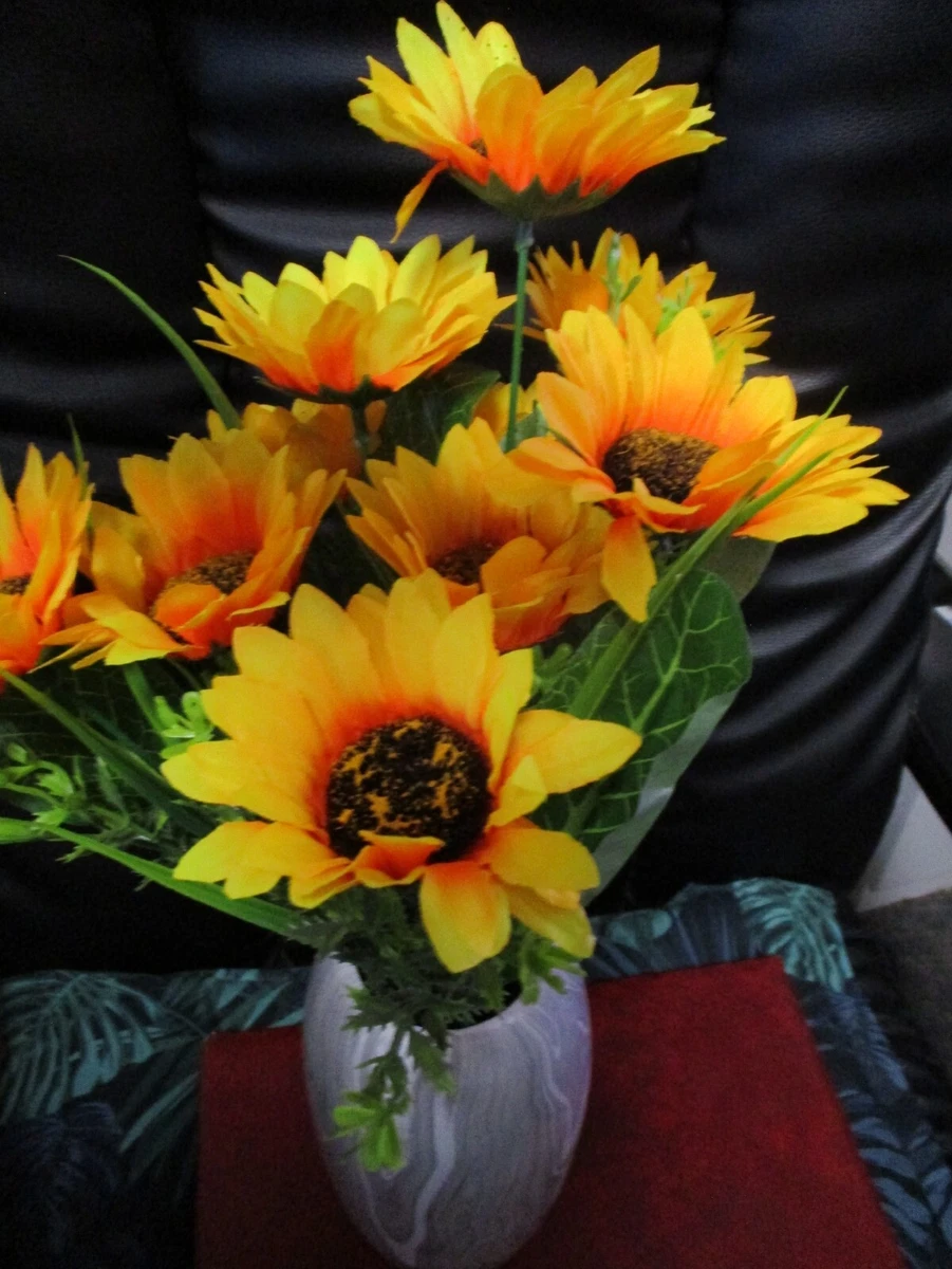 Künstliche Sonnenblumen-Dekoration Mit Metalltopf – 57,1 Cm Hoch, Herbst-Tischdekoration, Orange Und Weiß