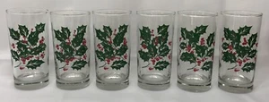 Indiana Glass Holly & Berries Christmas 6pc Holiday Beverage Set Tumblers - Picture 1 of 9