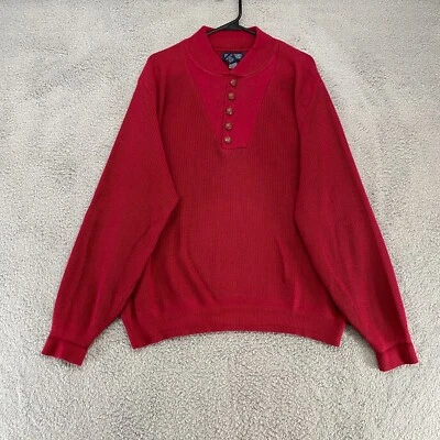 Suéter Lands End Para Hombres Grande Tejido Acanalado Cuello Henley De Colección Hecho en EE. UU. Rojo Foto 1 de 4