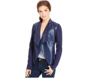 Faux Leather Navy Draped Jacket Womens Sz Small Stitch Fix Kut From The Kloth   - Picture 1 of 12