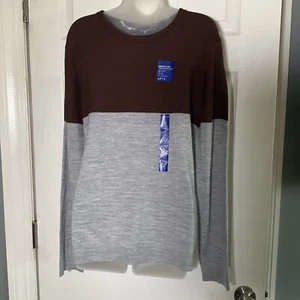 Apt 9 Sweater Men Medium Long Sleeve Seriously Soft Merino Wool Blend Brown Gray - Picture 1 of 12