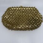 Vintage Madig Gold Beaded Purse With Chain Small Clutch Evening Bag 9”x 6”