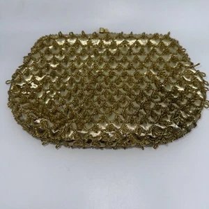 Vintage Madig Gold Beaded Purse With Chain Small Clutch Evening Bag 9”x 6” - Picture 1 of 11