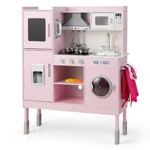 Height Adjustable Kids Pretend Kitchen Play Set Toddler Toy Wooden Chef w/Sounds - Picture 1 of 6