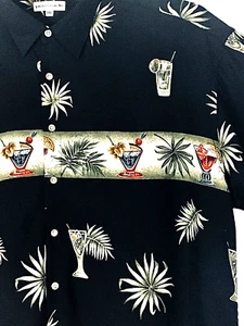 Camicia hawaiana vintage uomo taglia 2XL XXL nera Martini bevande Pierre Cardin cocktail - Foto 1 di 4