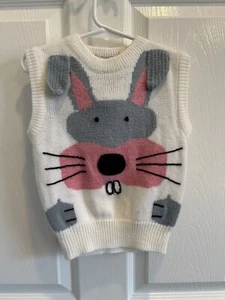 Vintage 80s Youth Park Bunny Sweater Vest Kids, Size S, 3D Ears & Pom-Pom Tail - Picture 1 of 3