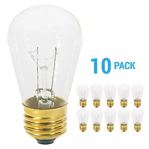 10 Pack Bulbrite 701111 String Light Bulbs 120V 11W S14 Medium E26 Clear 2700K - Picture 1 of 4