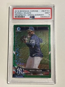 2018 Bowman Chrome Russell Wilson Green Shimmer Refractor /99 NY Yankees Psa 9 - Picture 1 of 2