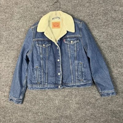 Chaqueta de camionero forrada Sherpa Levis para mujer talla XL abotonada Western Ranch Country Foto 1 de 4