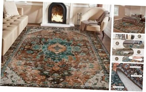 Vintage Area Rug 8'x10' Oriental Print Rugs for Bedroom, Living Room, Under - Picture 1 of 8