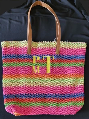 Bolsa/cartera de papel de paja colorida Initial Outfitters 13x5x6 multicolor divertido  Foto 1 de 4