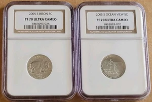 2005 S Bison Buffalo & Ocean View NGC PF70 Ultra Cameo Nickels 2 Coins - Picture 1 of 8
