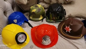 6 Kids Child Costume Helmets Lot Swat Fire Cowboy Miner Police Army Hats Dress - Picture 1 of 9