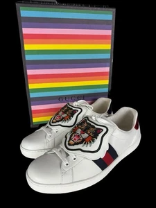 BNWB Men’s Gucci Ace Sneakers Tiger Patch UK11 White Classic - Picture 1 of 11