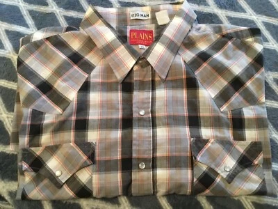 Plains Western Wear Shirt Mens 3X Blue Plaid Big Man Pearl Snap Cowboy Cut Rodeo - Image 1 of 4