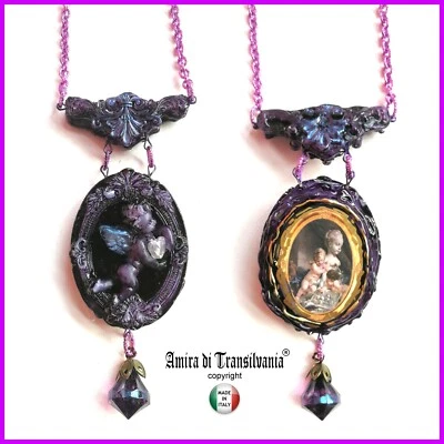 angelo custode gioiello putti pendente amuleto talismano ciondolo stile gotico - Immagine 1 di 4