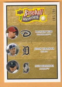 Justin Verlander Felix Hernandez Brandon Webb 2008 Upper Deck Heroes beige/299 - Imagen 1 de 2
