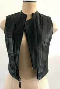 Empower Womens Vest Jacket Sz XS Black Leather Full Zip Front Sleeveless NWOT - Picture 1 of 9
