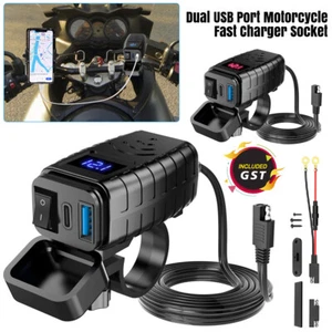 Fast Charger Socket Dual USB Port Motorcycle LED Voltmeter Display ON OFF Switch - Picture 1 of 9