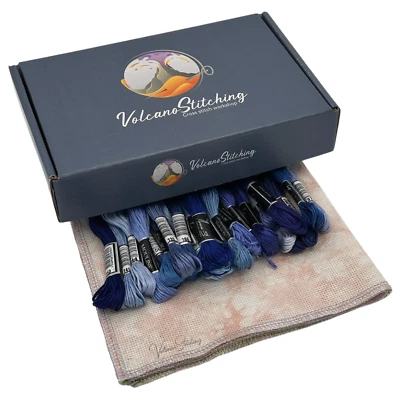 VolcanoStitching Shades of Blue Embroidery Thread and Fabric Set - Image 1 of 4