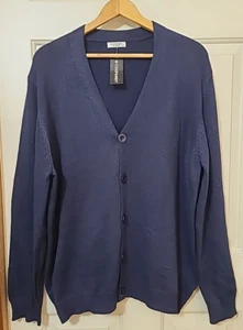 MEN'S 2X LONG SLEEVE V NECK BUTTON FRONT CARDIGAN NAVY BLUE COTTON/POLY COOFANDY - Picture 1 of 8