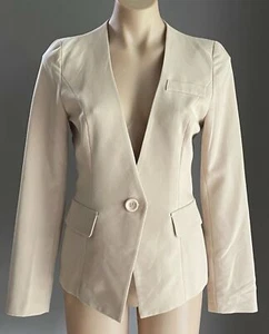 FORCAST Jacket Tailored Beige Collarless Long Sleeve Faux Pockets Blazer Size 10 - Picture 1 of 7