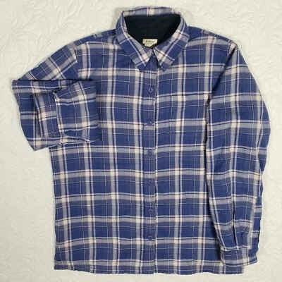 LL Bean Shacket Womens Small Fleece Lined Flannel Purple Blue Plaid Shirt Jacket - Image 1 of 4