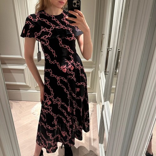 Abito nuovo con etichette rosso valentino 100% seta rosa catena a maglie IT 38 UK10 IMBALLO ORIGINALE £850