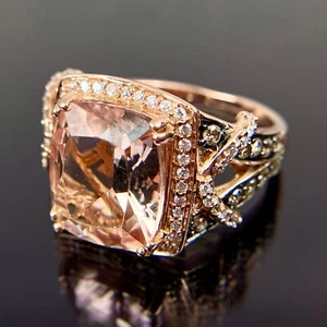 Le Vian 14k Diamond & Cushion-Cut Morganite Rose Gold Ring Size 5.75 - Picture 1 of 12