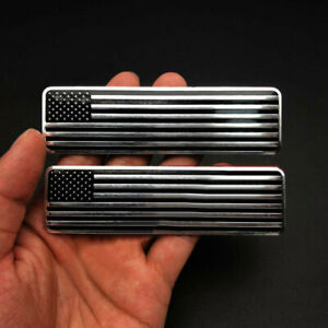 2Pcs USA American Flag Metal Car Emblem Badge Decal Sticker Auto Accessory Black